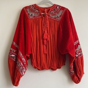 Red velvet Matador bull fighter sequin top with tassels! Amazing!